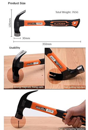Harden 560g Carbon Steel Claw Hammer With Fiberglass Handle